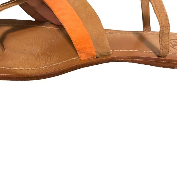 Tory Burch Bar Logo Flat Sandals Coral Tan Suede Size 8.5 Boho Prairie Preppy - Picture 10 of 12